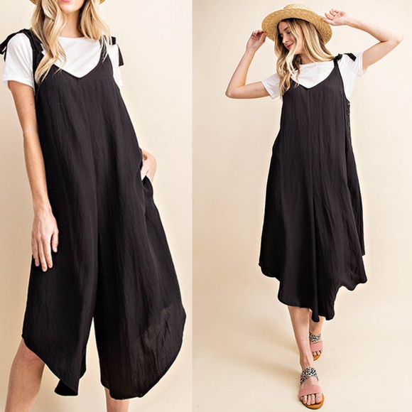 Coastal Blue Easy-flowing Silk Blend Cropped Wide Leg Jumpsuit - Picture 5 of 5